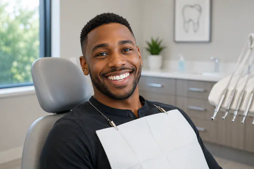 man smiling in dental chair